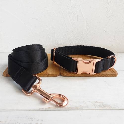 Personalized ID Dog Collar and Leash Set Quality Rose Gold Metal Buckles Dog Collar The BLACK KNIGHT Designer Collar Adjustable