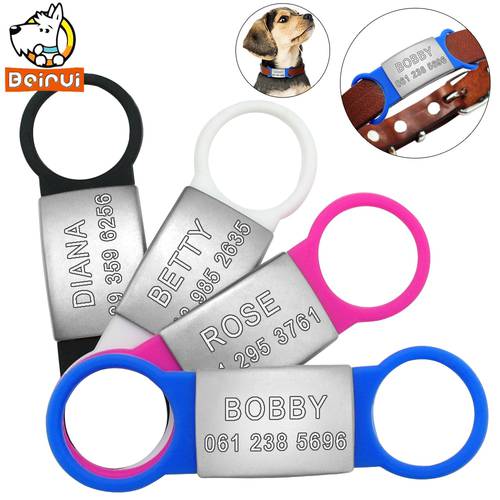 Personalized Dog Tag Tensile Rubber Stainless Steel ID Tags Customized Anti-lost Tag for Small Medium Large Dogs Cats Pet
