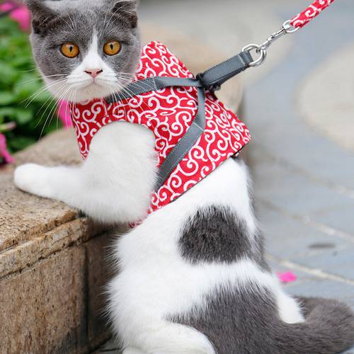 Adjustable Cat Walking Jacket Vest Harness Lead Leash for Small Medium Cat Pet Collar Cat Vest Harness Leash Set Kitten Puppy