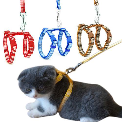 Cat Dog Collar Harness Leash Adjustable Nylon Pet Traction Cat Plaid HCollar Cats Products Reflective Pet Harness Belt