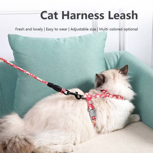 Cute Cat Traction Rope Japanese Style Floral Cat Chest Strap Adjustable Pet Cat Leash Cat Collar Harness Leash For Cat Kitten