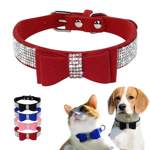 Bling Rhinestone Cat Collars Adjustable Leather Bowknot Puppy Kitten Collar For Small Medium Dogs Cats Chihuahua Pug Yorkshire