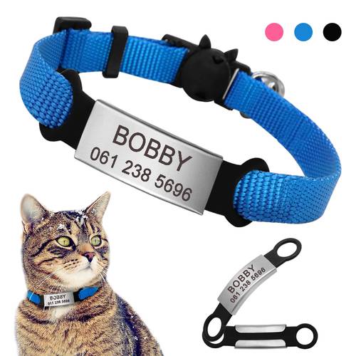 Quick Release Cat Collar Custom Nylon Puppy Kitten ID Tag Nameplate Collars Safety Breakaway Collar For Small Cats Adjustable
