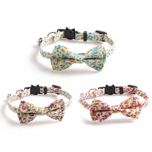 Bowknot Pet Cat Collar with Bell /Adjustable Safety Kitty Bow Tie Floral Pattern Kitten Neck Strap Chihuahua Puppy Collars