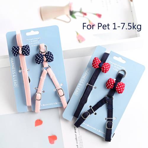 Mickey Red Bows Harnesses For Dogs Puppies Cat Animal With leash Set Cotton Pet Outdoor Walking Collar Chihuahua Yorkshire Goods