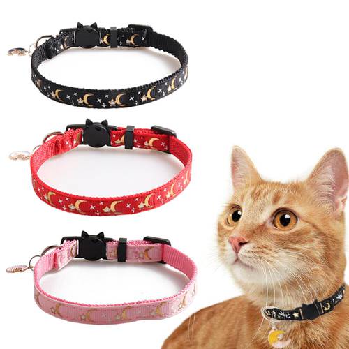 Breakaway Cat Collars with Bells Golden Moons and Stars Adjustable Safety Puppy Collar Glow in The Dark with Pendant