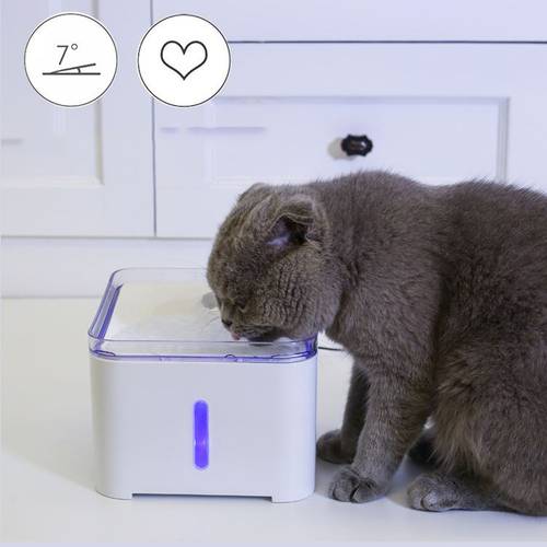 Cat Water Fountain 2L Automatic Pet Dog Drinking Dispenser Electric LED Lighting 7 Degree Slant Design Neck Care For Puppy Cats