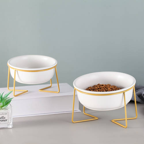 Ceramic /glassTilted Elevated Cat Dog Bowl Raised Cat Food Water Bowl Dish Pet Comfort Feeding Bowls with Gold iron stand