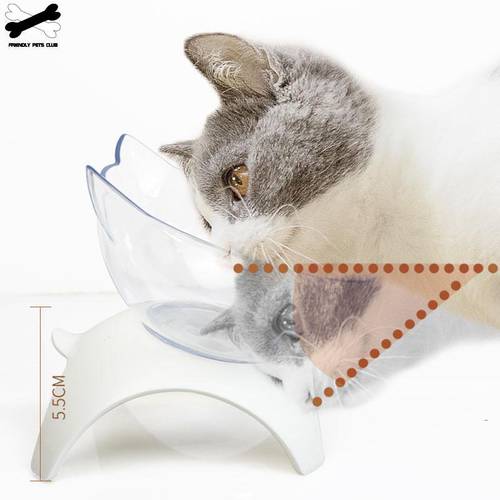 Non-slip Double Cat Bowl Protection Cervical Spine Transparent Bowls For Cats Dogs Raised Stand Bowl Water Single Pet Food Bowls