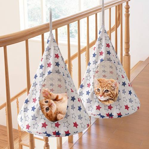 Conical Cat Nest Hammock Hanging Bed Tent Breathable Linen Sponge Tent Creative Cone Shape Cage Cover Pet Supplies
