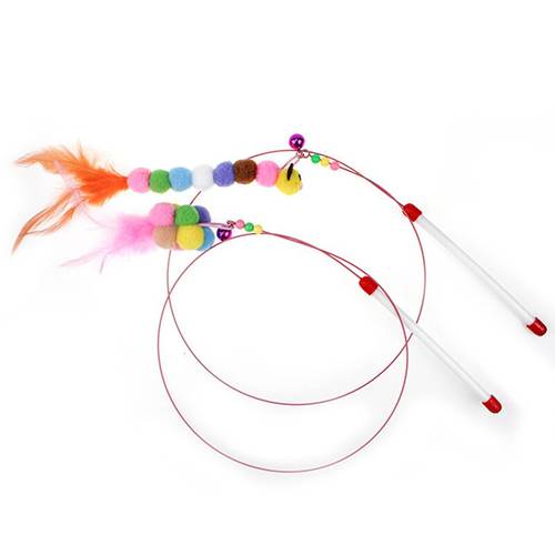 2pcs Ball Feather Cat Toy With Bell Cat Teaser Steel Wire Pet Toy Cat Toy Stick