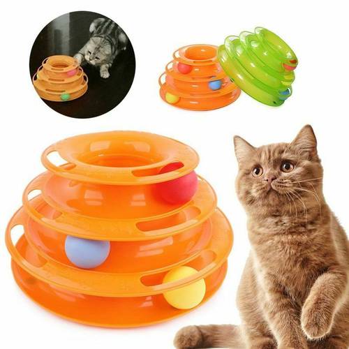 Three Levels Tower Tracks Disc Cat Pet Toy Intelligence Amusement Rides Shelf dog cat toys Training Amusement Trilaminar ball
