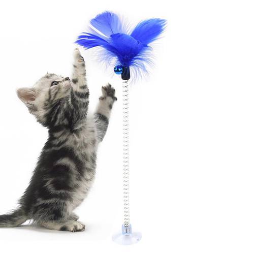 Legendog 1pc Cat Toy Funny Pet Toys Suction Cup Feather Toy With Bell For Kitten Cat Pet Supplies Cat Favors