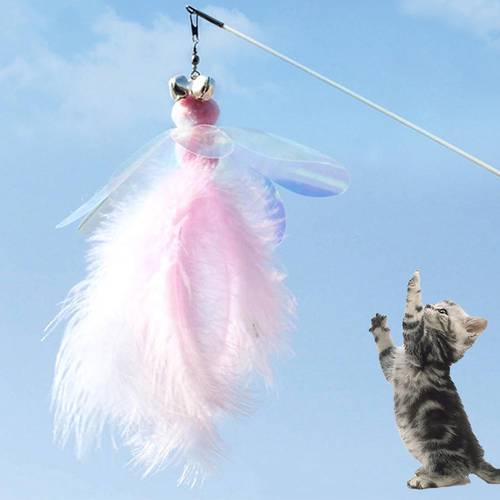 Pet Cats Kitten Bell Feather Dragonfly Shape Sticks Interactive Teaser Wand Replacement Head Toy Pets Supplies