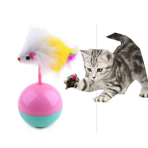 1pc Diameter 5.5cm Tumbler Ball Pet Cat Toys Interactive Feather False Mouse Toys For Cats Scratching Training Supplies