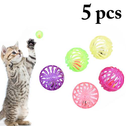 5pcs Funny Cat Ball Toy Hollow Training Cat Interactive Toy Cat Bell Toy For Kitten Pet Supplies