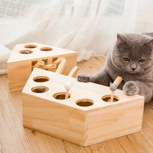 Cat Toys Wooden Durable Premium Funny Whack Mole Mouse Cat Kitty Pet Accessories Products Interaction Supplies Cat Favors