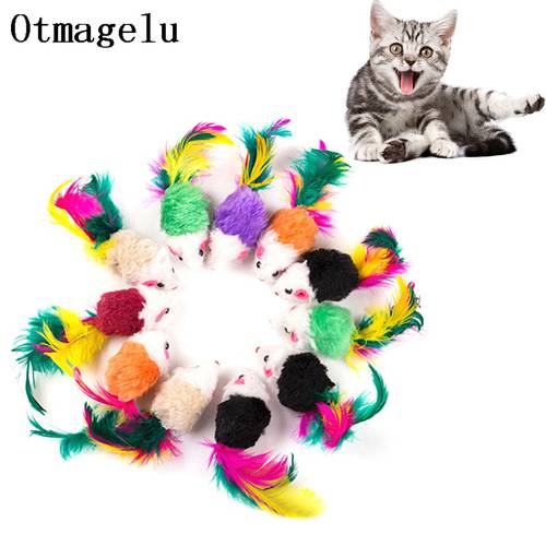 Mini Soft Fleece False Mouse Pet Cat Toys Colorful Feather Funny Playing Training Toys For Cats Kitten Puppy Pet Supplies Cheap