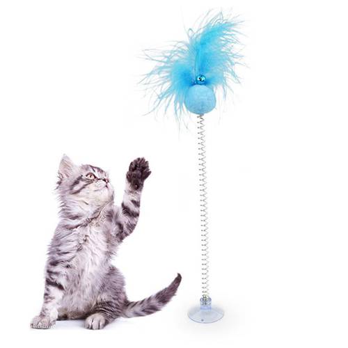 1pc Cat Feather Spring Toy Funny Pet Toys Suction Cup Feather Toy With Bell For Kitten Cat Pet Supplies Cat Favors
