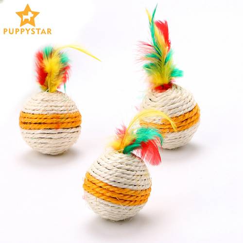 1PC Sisal Feather Cat Toy Solid Sisal Ball Interactive Toys For Cats Pet Ball Kitten Games Toys Cat Training Pet Products SJ0005