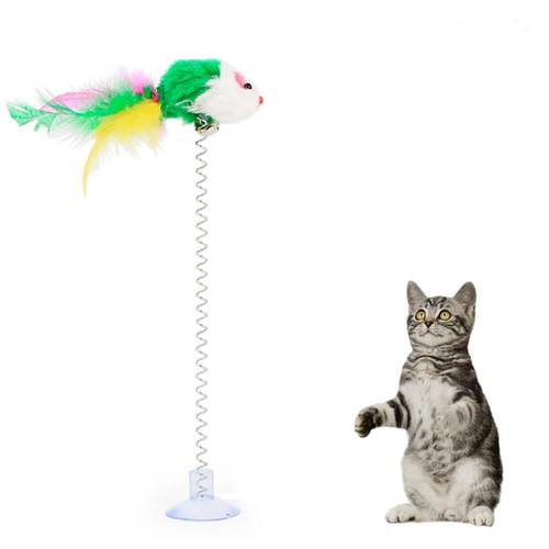 Legendog 1Pc Cat Toy Funny Interactive Suction Spring Cat Toy Cat Feather Wand Cat Teaser Pet Supplies Cat Favor Random Color