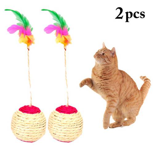 Pet Cat Kitten Toy Rolling Sisal Scratching ball Funny Cat Kitten Play Dolls Tumbler Ball Pet Cat Toys Feather Toy Dropshipping