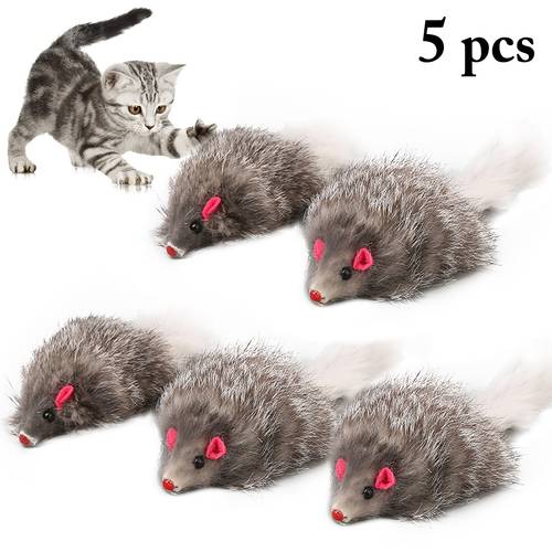 5pcs Furry Plush Cat Toy Soft Solid Interactive Mice Mouse Toys For Cats Funny Kitten Toy Pet Cats Training Game Pet Supplies