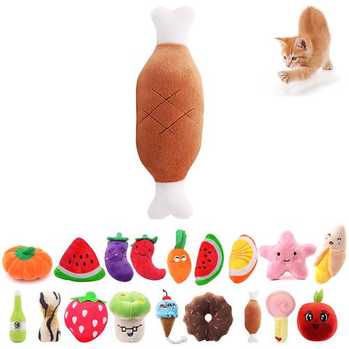 Cat Dog Plush Toys Cartoon Cute Fruit Food Shape Bite Resistant Squeaky Toy Pet Chew Toy Pet Interactive Supplies Dropshipping