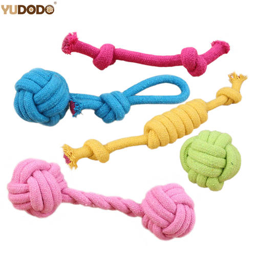 Cotton Rope Dog Toys Candy Colors Pet Interactive Teeth Cleaning Playing Knot Ball Small Puppy Dogs Chew Toys Random Color