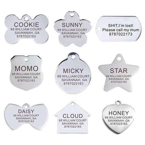 Personalized Pet ID Tag Engraved Stainless Steel Name Tags Collar Accessory Pendant Customized Free Engraving Dog Cat Nameplate