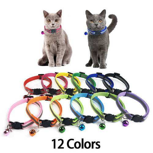 1.0cm Cartoon Safety Breakaway Cat Collar 12 Colors Reflective Nylon Pet Puppy Small Dog Kitten Cat Collar with Colorful Bell