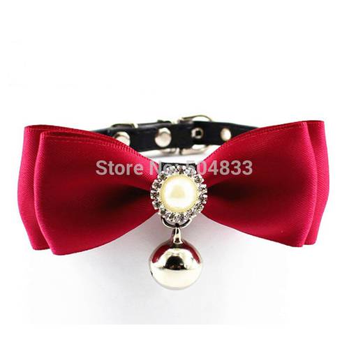 Bling Cats Collar With Bell Big Pearl Kitten Small Dog Collars With Satin Bow XS S Red Pink Blue Green