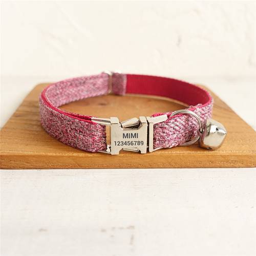Cat Collar Cute Formal Dress Matching Pet Collar for Cats Small Dog Personalized ID Cat Collar with Bell Durable Adjustable Pink