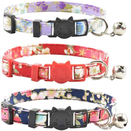 Breakaway Collar for Cats Pets Breakaway with Bell Floral Bow Janpanese Detachable Adjustable Safety Puppy