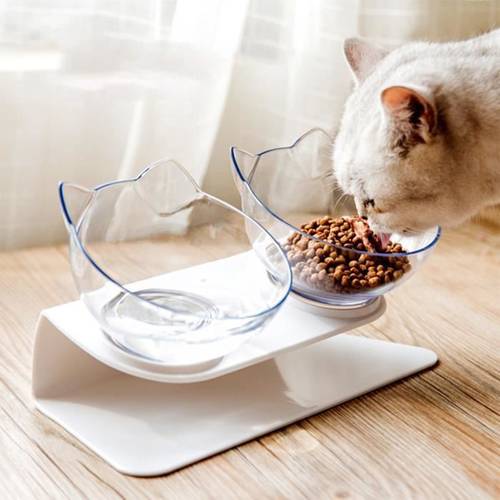 Cat Double Bowl Non-slip Bowls Interactive Feeding Water Dispenser ABS Material with Raised Stand For Dogs Feeders Pet Products