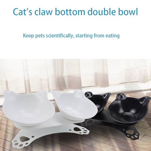 Cat Double Bowls Pet Cat Elevated Bowls Durable Double Bowls Raised Stand Cat Feeding & Watering Supplies Dog Feeder Pet Supplie