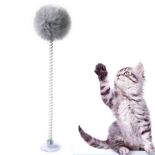 Plastic Cat Toys Feather Funny Cat Pom Pom Ball Spring Bell Pet Products Bottom Sucker Elastic Cats Interactive Toys