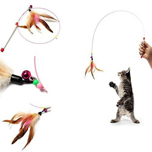 Funny Feather Kitten Cat Toy Steel Wire Tease Cat Sticks Funny Cat Sticks Interactive Cat Toys With Bell Pet Supplies Dropship