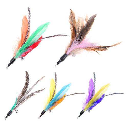 5-30 Pcs/Lot Random Colorful Cat Toys Feather Replacement Head Interactive Play Training Feather Refill Cat Wand Pet Products