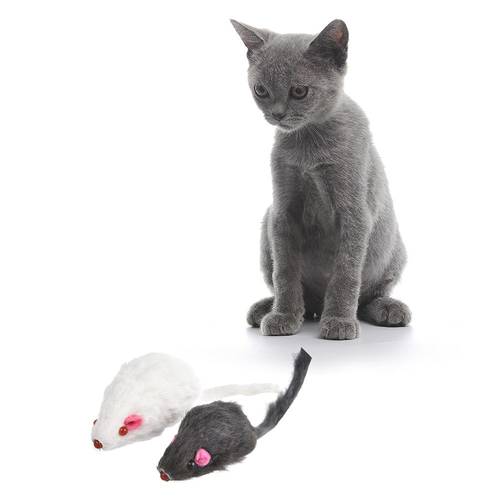 12 PCS Mice Toys Mouse Real Fur Mixed Loaded Toys Black And White For Pet Cat Kitty Kitten With Sound Squeaky Toys For Cats