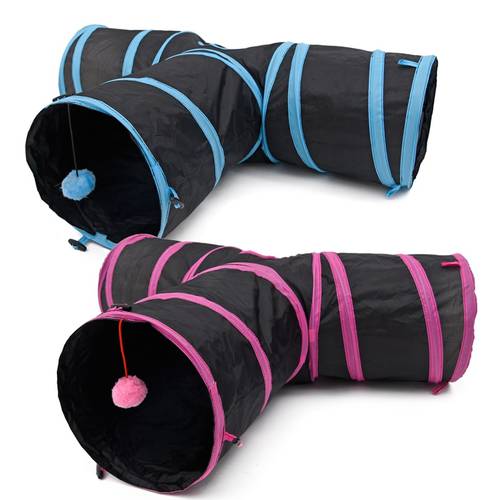 Cat Tunnel Foldable Special Design Y Shape 3 Holes Pet Play Toy For Kitten Puppy Rabbit High Quality With Ball 2 Colors Pet Toy