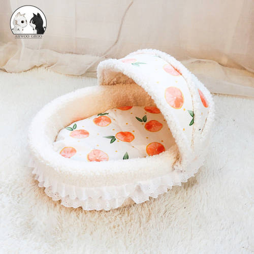 Princess Pet Bed Sweet Lace Fruit Print Dogs Basket Soft Material Sleeping Dog House Cute Cat Nest Pet Cushion Puppy Kennel New