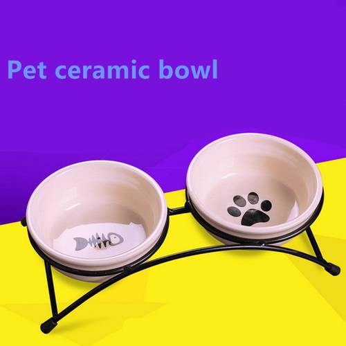 New Double Ceramics Stainless Steel Pet Bowls for Dog Cat Puppy Non-Slip Food Water Dual-use Feeding Dish Supplies Pet Feeder