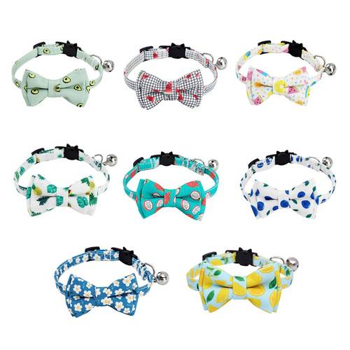 Safety Elastic Bowtie With Bell Small Dog Cat Collar Safe Soft Fruit Pattern Pet Products Dog Collar pet supplies
