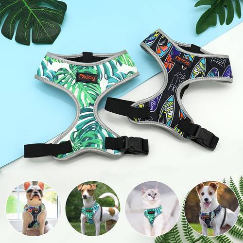 Mesh Nylon Dog Harness Reflective Puppy Cat Printed Vest Harnesses For Small Medium Dogs Cats French Bulldog Chihuahua Yorkshire