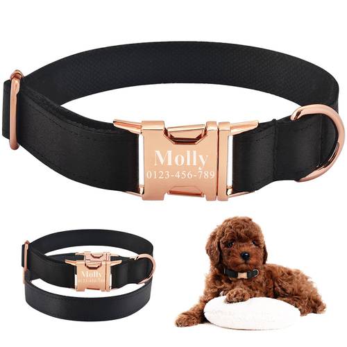 AiruiDog Personalized Dog Collar & Tag Black Fabric Free Engraved ID Name Small Large Pet