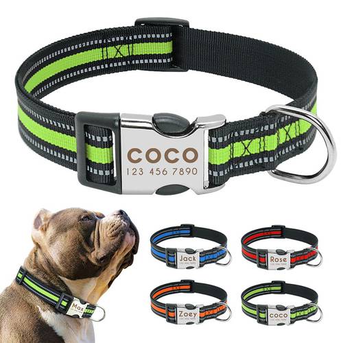 Reflective Dog Collar Personalized Pet Tag Collar Custom Puppy Cat Nameplate ID Collars For Small Medium Large big Dogs Engraved