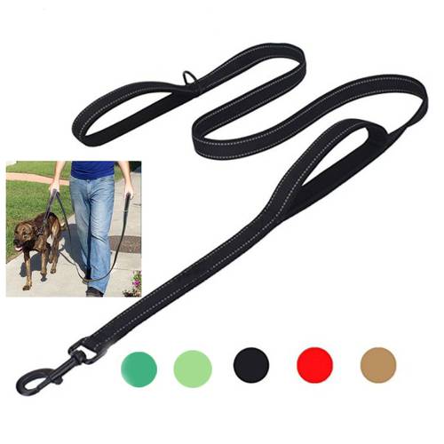 Big Dog Leash Double Hand Traction Rope Large Dog Collar Nylon Belt Double Thickened Reflective Strengthen Traction Harness
