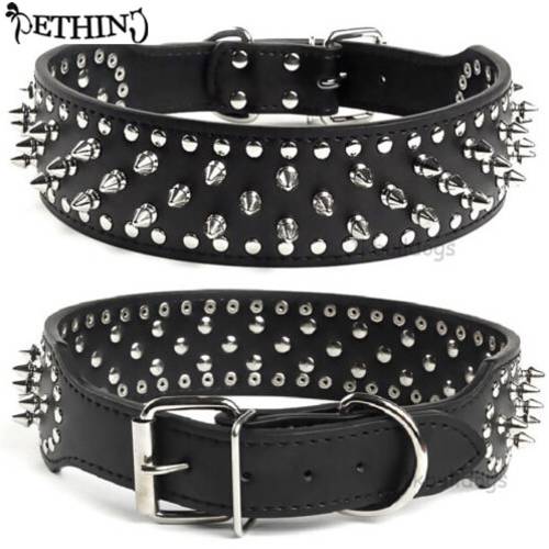 2inch Wide large dog Spiked Studded Leather Dog Collars 5*51-66cm For Medium Large Breeds Pitbull Mastiff Boxer Bully 3 colors