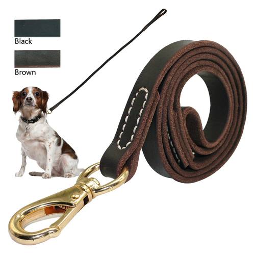 Heavy Duty Handmade Leather Dog Leash Lead Dark Brown Black With Gold Hook Best for Walking Training All Dog Breeds 4 Sizes
